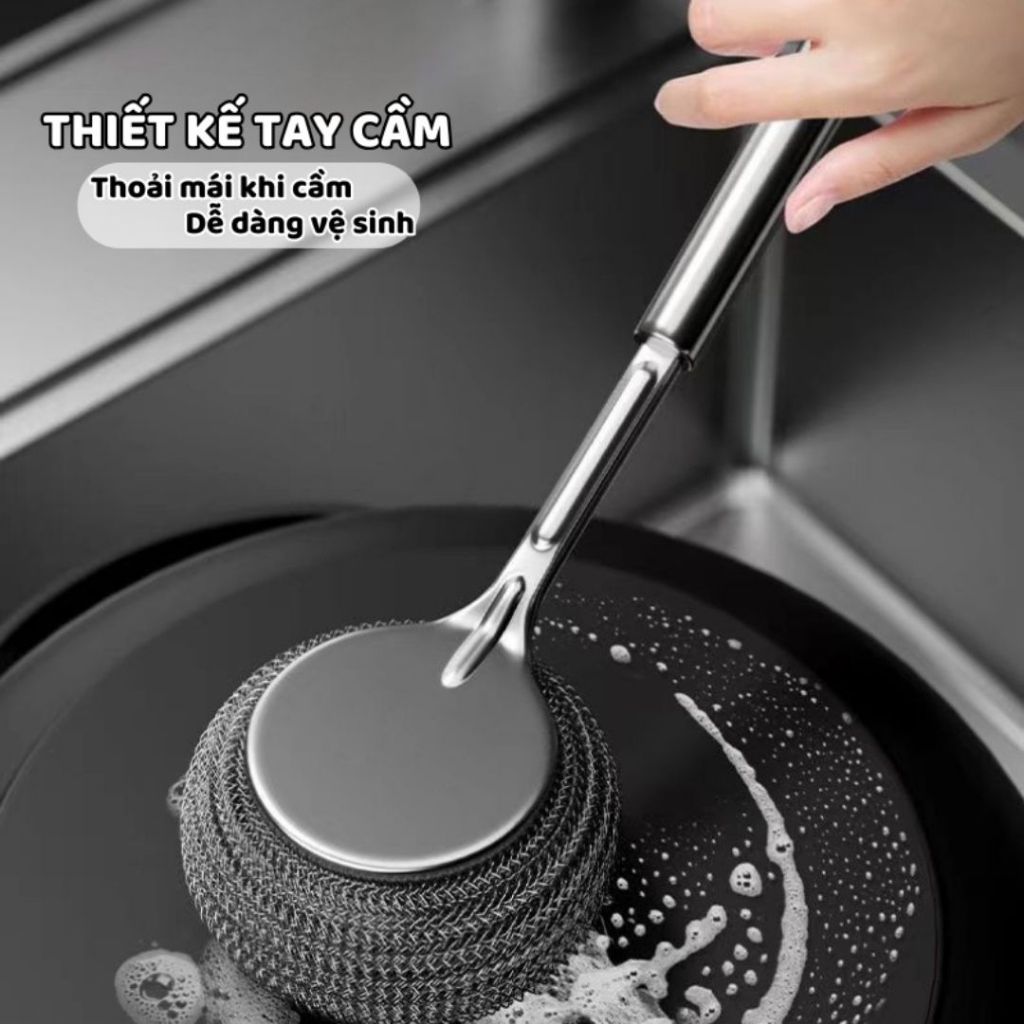 Cọ Chà Nồi Inox ALOHOME Tay Cầm Dài, Dụng Cụ Rửa Chén Thay Thế Miếng Cọ Tiện Dụng