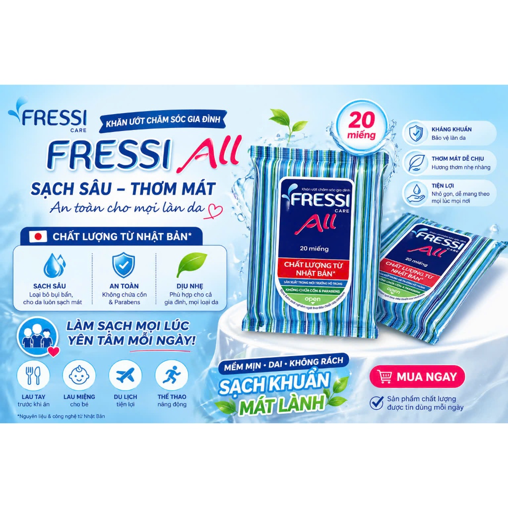 💎 KHĂN ƯỚT FRESSI ALL (20 MIẾNG) – CHĂM SÓC GIA ĐÌNH CHUẨN NHẬT BẢN