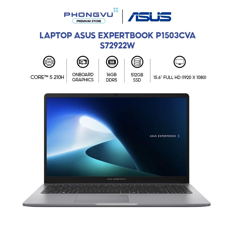 Laptop Asus ExpertBook P1503CVA-S72922W (Bạc) - Core 5 210H | 16GB | 512GB | 15.6" FHD - BH 36 tháng