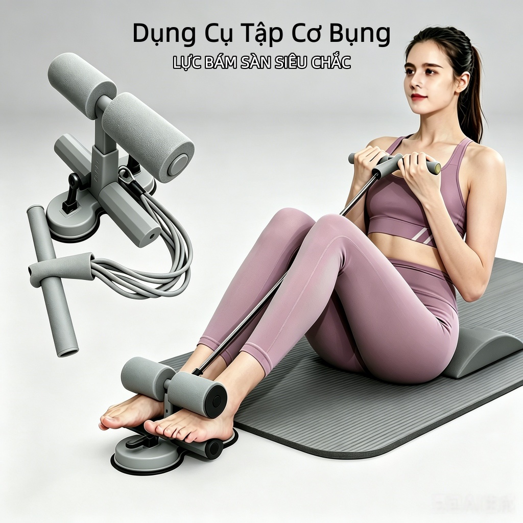 Dụng Cụ Tập Cơ Bụng Đồ dùng thể thao tại nhà đa năng có đế hút chân, kèm dây kéo lực, gập bụng giảm eo béo nam nữ