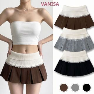 Chân váy xoè xếp ly ngắn lưng cao có quần bảo hộ đen xám nâu VANISA CV056
