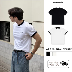 Áo Phông Clean Fit Form Crop Ôm Body Tôn Chiều Cao Áo Thun 250GSM được xử lý co rút - CCROPSTUDIO