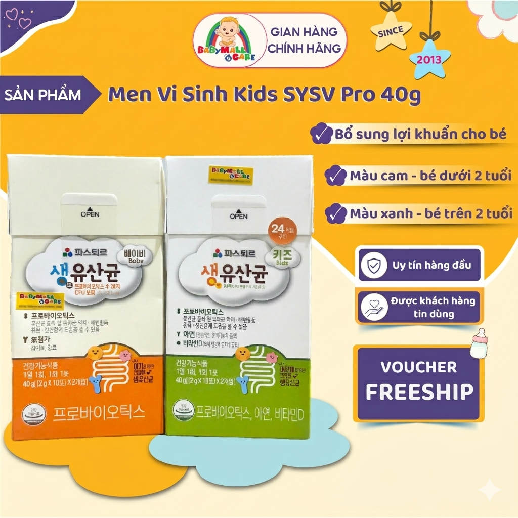 Men Vi Sinh Kids SYSY Pro 40g Bổ Sung Lợi Khuẩn, Hỗ Trợ Tiêu Hóa Cho Bé |  Babymall & Care