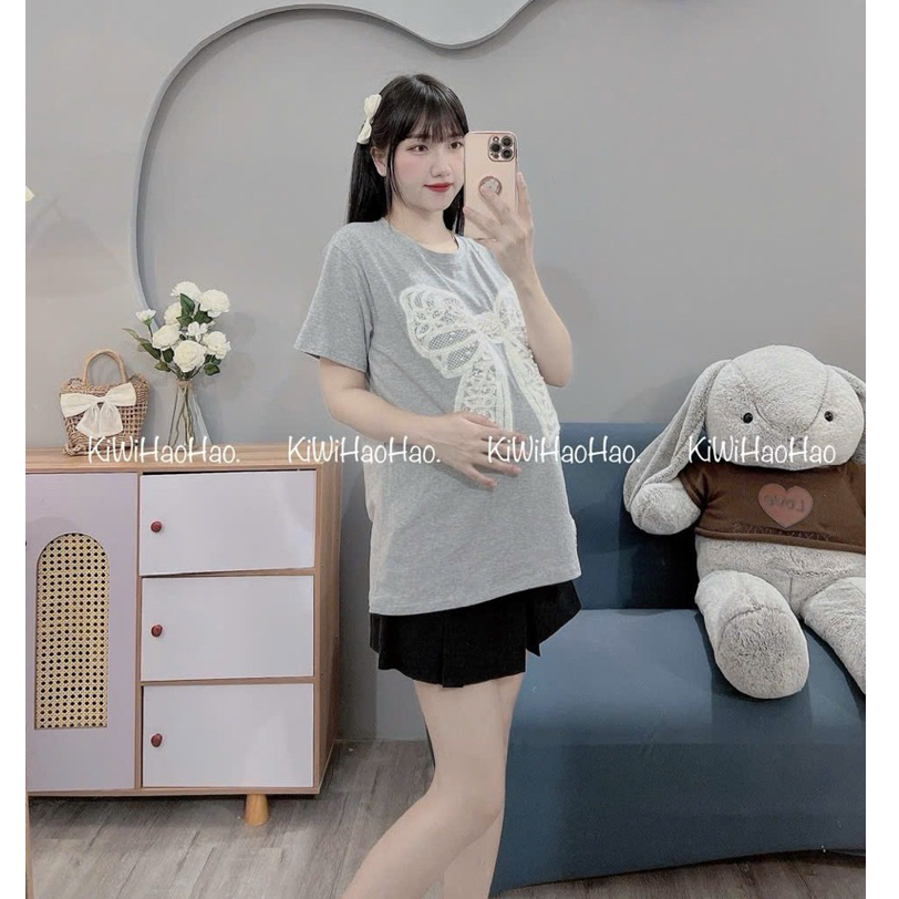 ÁO BẦU - CỘC TAY COTTONG HÌNH NƠ ĐÍNH NGỌC NỔI - 3 Màu