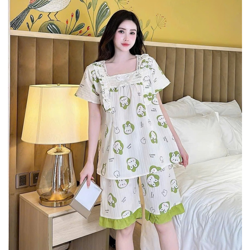 Bộ bầu - bộ sau sinh - BỘ LỬNG  CỘC GÂN HÌNH CỔ VUÔNG REN - 5 Màu, Áo Có Khoá Kéo, Quần Có Chun Chỉnh
