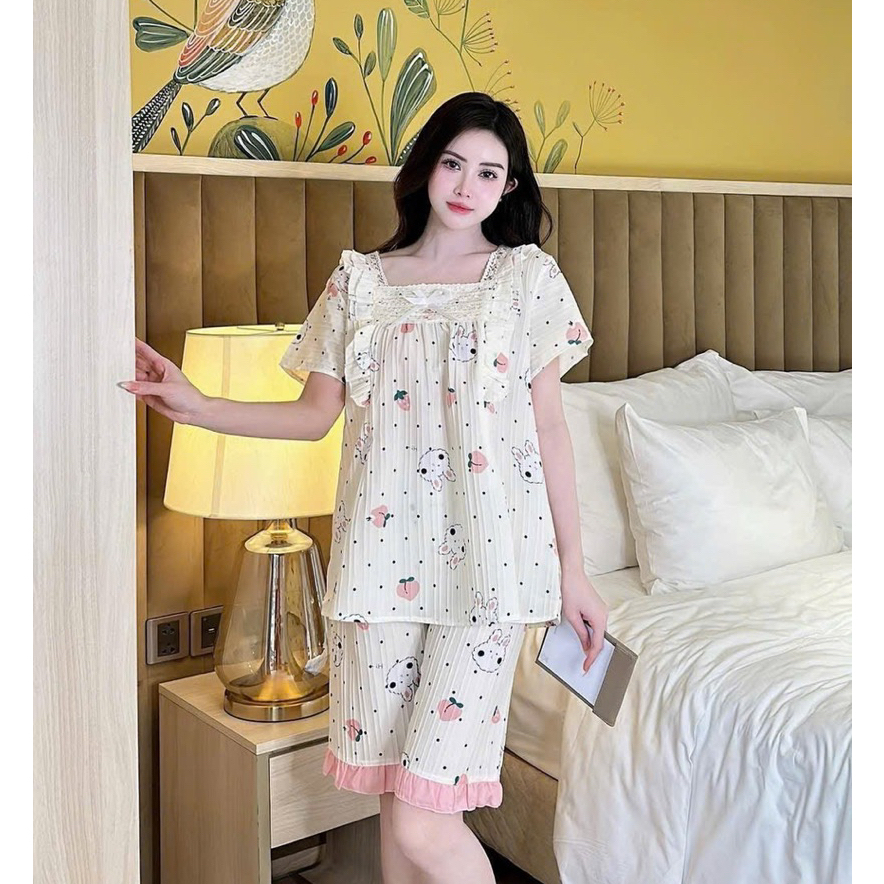 Bộ bầu - bộ sau sinh - BỘ LỬNG  CỘC GÂN HÌNH CỔ VUÔNG REN - 5 Màu, Áo Có Khoá Kéo, Quần Có Chun Chỉnh
