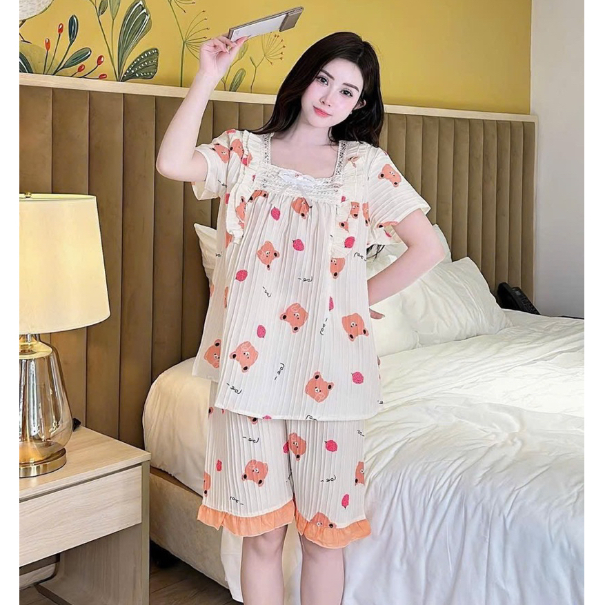Bộ bầu - bộ sau sinh - BỘ LỬNG  CỘC GÂN HÌNH CỔ VUÔNG REN - 5 Màu, Áo Có Khoá Kéo, Quần Có Chun Chỉnh