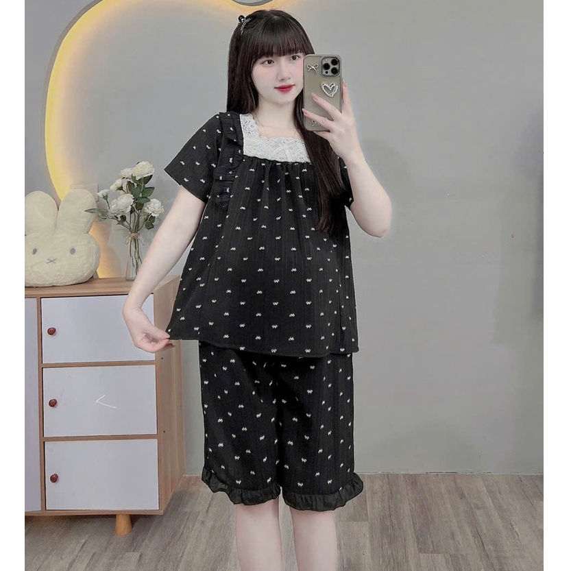 Bộ bầu - bộ sau sinh - BỘ LỬNG  CỘC GÂN HÌNH CỔ VUÔNG REN - 5 Màu, Áo Có Khoá Kéo, Quần Có Chun Chỉnh