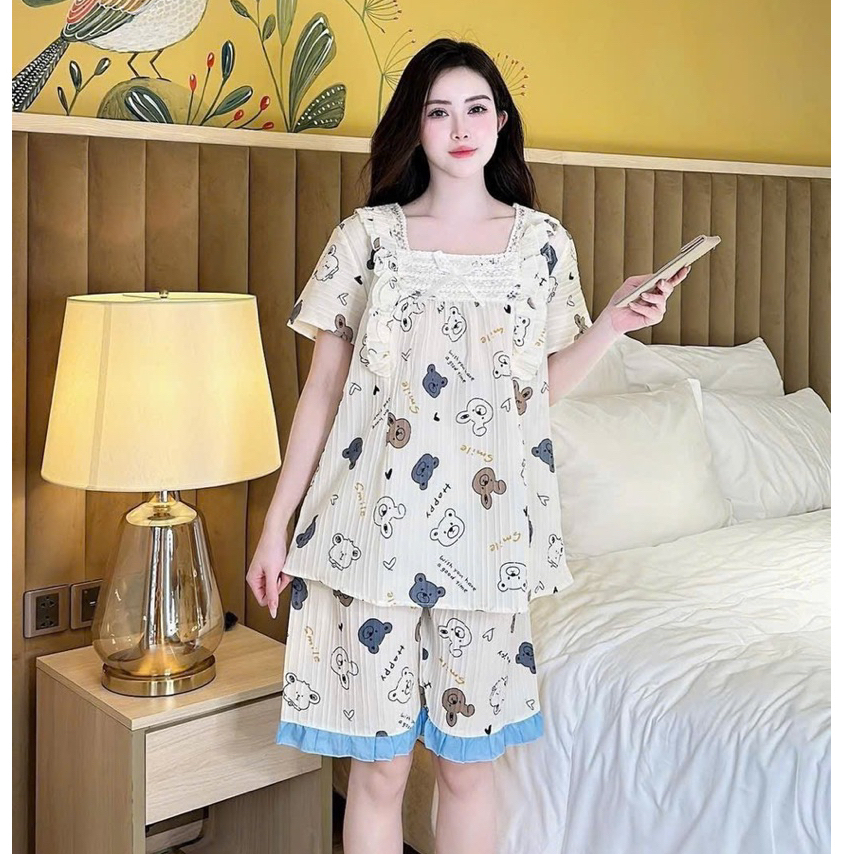 Bộ bầu - bộ sau sinh - BỘ LỬNG  CỘC GÂN HÌNH CỔ VUÔNG REN - 5 Màu, Áo Có Khoá Kéo, Quần Có Chun Chỉnh