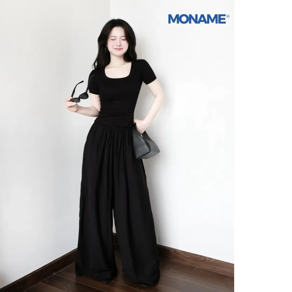 Set Bộ Đồ Nữ Áo Thun Cổ Vuông Ôm , Quần Dài Đũi Tơ Ống Rộng Mặc Hè Thoáng Mát Đi Biển B1 | BigBuy360 - bigbuy360.vn