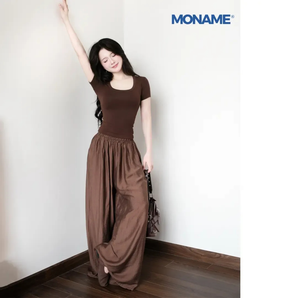 Set Bộ Đồ Nữ Áo Thun Cổ Vuông Ôm , Quần Dài Đũi Tơ Ống Rộng Mặc Hè Thoáng Mát Đi Biển B1 | BigBuy360 - bigbuy360.vn