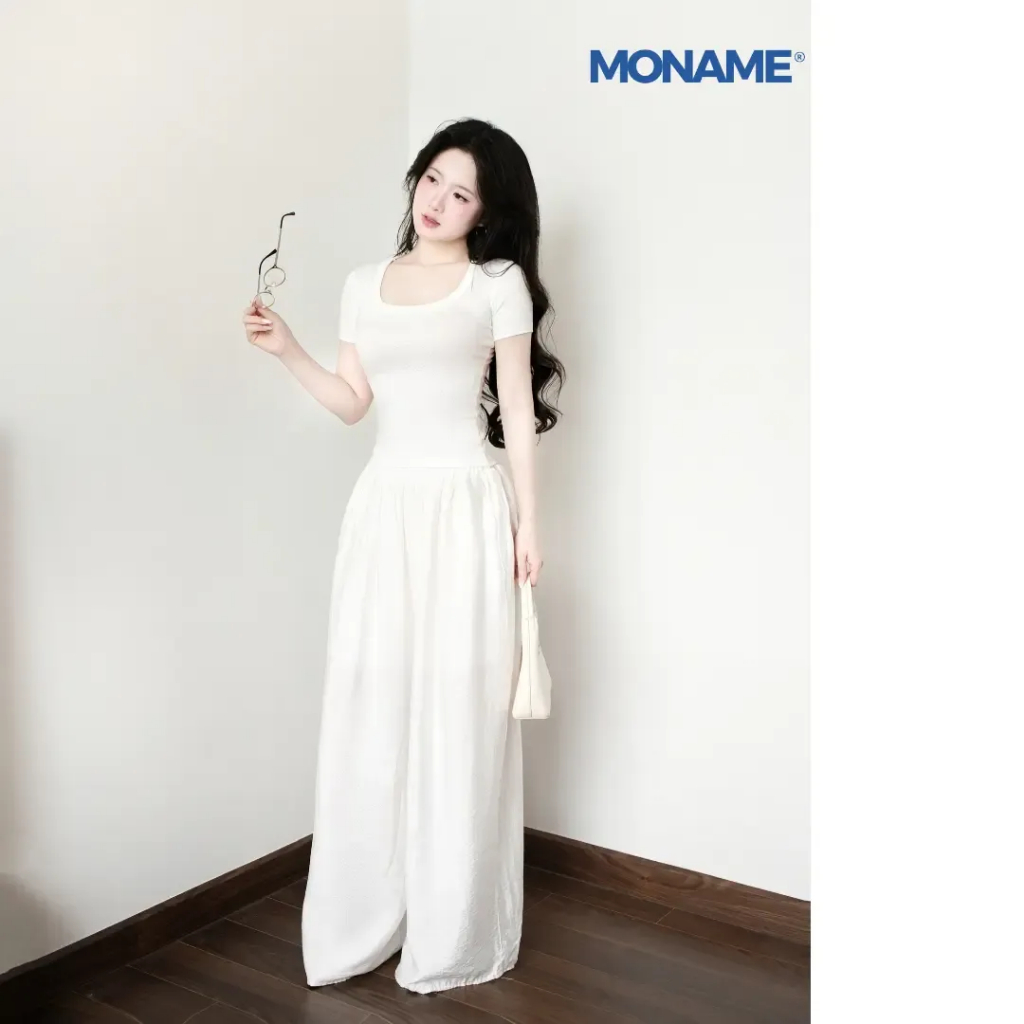Set Bộ Đồ Nữ Áo Thun Cổ Vuông Ôm , Quần Dài Đũi Tơ Ống Rộng Mặc Hè Thoáng Mát Đi Biển B1 | BigBuy360 - bigbuy360.vn