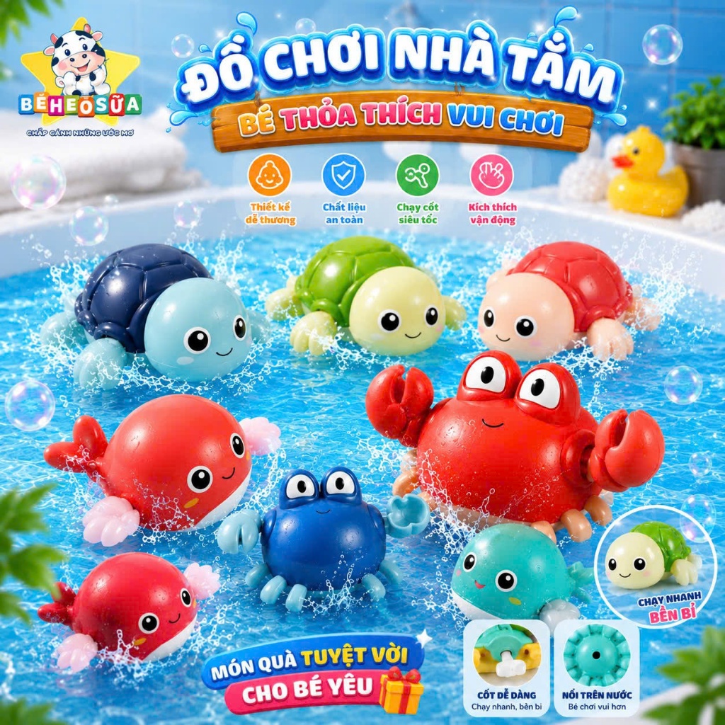 Đồ Chơi Nhà Tắm Cho Bé Rùa Bơi Siêu Đáng Yêu Cho Bé Dùng Để Chơi Trong Bồn Tắm, Bể Bơi