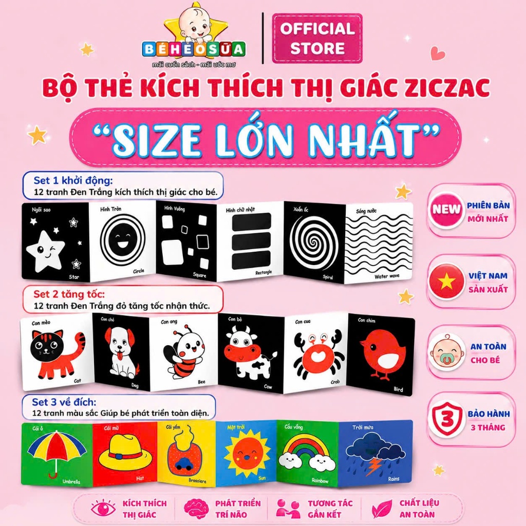 Tranh kích thích thị giác thị giác đen trắng cán plastic chống nước kích thước to nhất sản xuất bởi Bé Heo Sữa