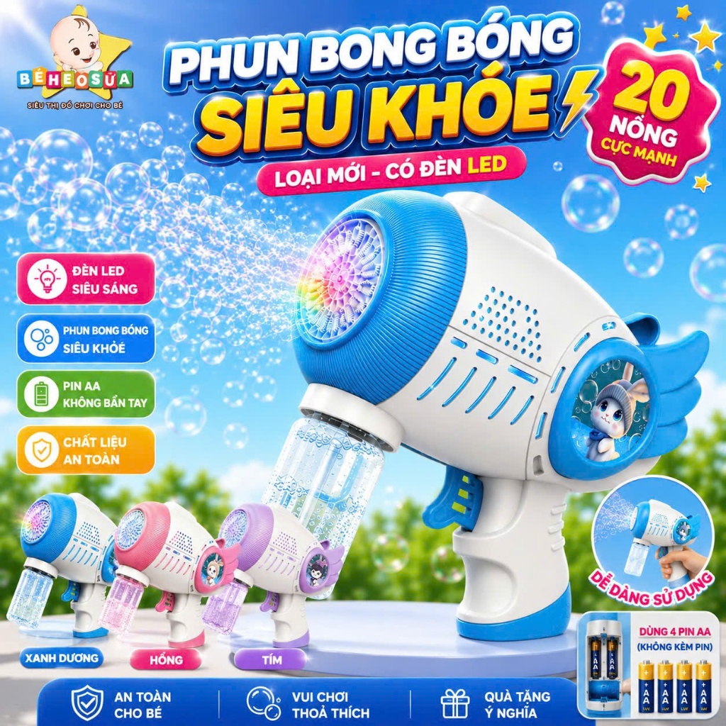 Súng bong bóng có đèn led bảo hành 3 tháng máy thổi bong bóng có đèn led