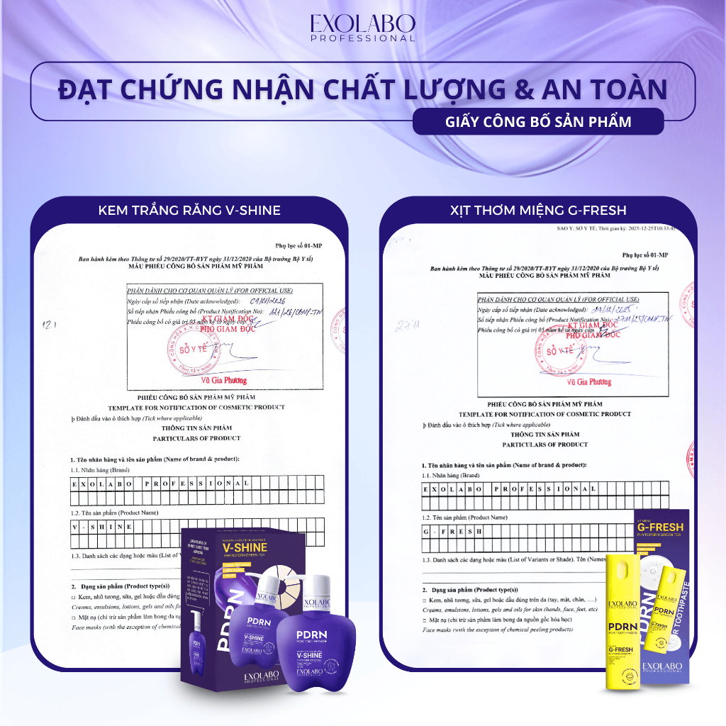 [ EXOLABO ] COMBO TOÀN DIỆN -  Kem Trắng Răng V-Shine & Xịt Thơm miệng G-Fresh - Bộ Đôi Chăm Sóc Tại Nhà, Làm Trắng Răng