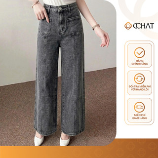 Quần Jean Nữ 𝐂𝐂𝐇𝐀𝐓 Dáng Suông Pheria Có Túi Đáp Trước Chất Liệu Jeans Denim Cao Cấp 16QDJ2030ST
