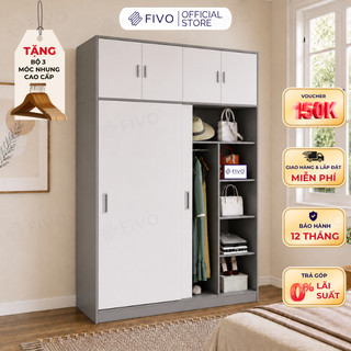 Tủ Áo Quần Cửa Trượt Màu Xám Sang Trọng FIVO FC31, Gỗ Chống Ẩm, Sức Chứa Lớn, Trả Góp 0%, Freeship + Free lắp đặt
