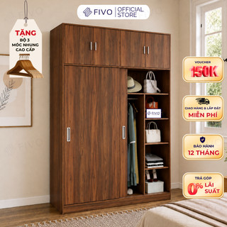 Tủ Áo Quần Cửa Trượt FIVO FC31 Gỗ Chống Ẩm, Màu Walnut Ấm Cúng Cho Phòng Ngủ, Trả Góp 0%, Freeship + Free lắp đặt