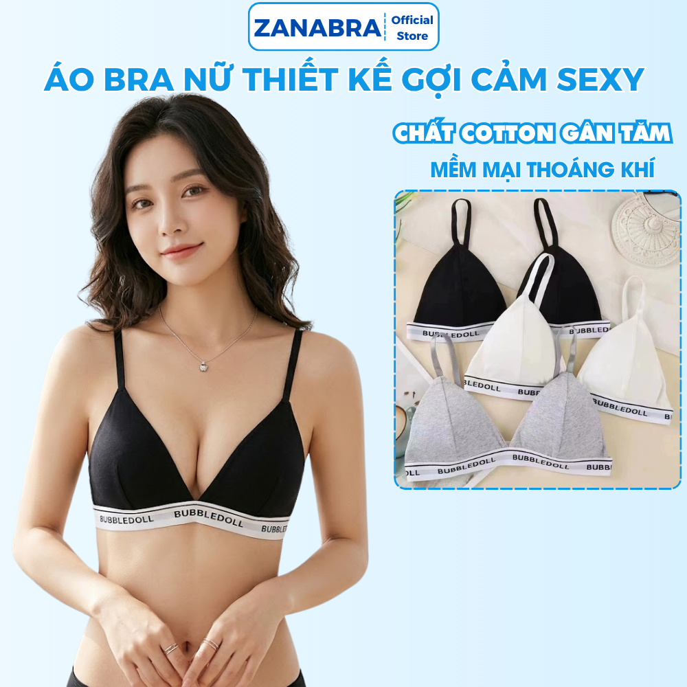 Áo bra nữ 2 dây mút mỏng viền chữ - Áo ngực không gọng cài sau, thun mịn ZANABRA B3009