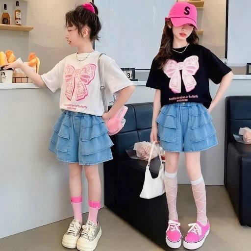 Áo cotton in nơ hồng cho bé gái size đại BEESHOP H26073