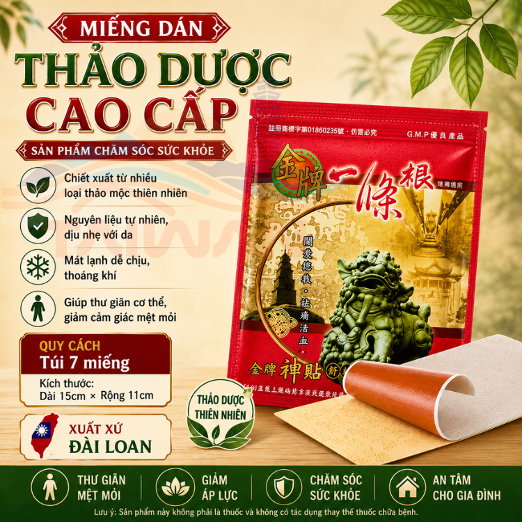 MIẾNG DÁN NHẤT ĐIỀU CĂN - JIN PAI ĐÀI LOAN 7 MIẾNG/TÚI