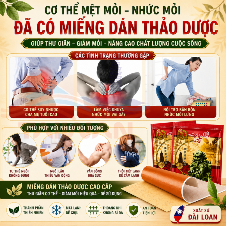 MIẾNG DÁN NHẤT ĐIỀU CĂN - JIN PAI ĐÀI LOAN 7 MIẾNG/TÚI