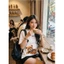Bộ Thun Nữ PONG Form Rộng, Cổ Tròn, Phối Chân Váy Ngắn, In Hoa, Chất Cotton(Áo phôngTrắng+Cv nỉ Đen)CP_23267