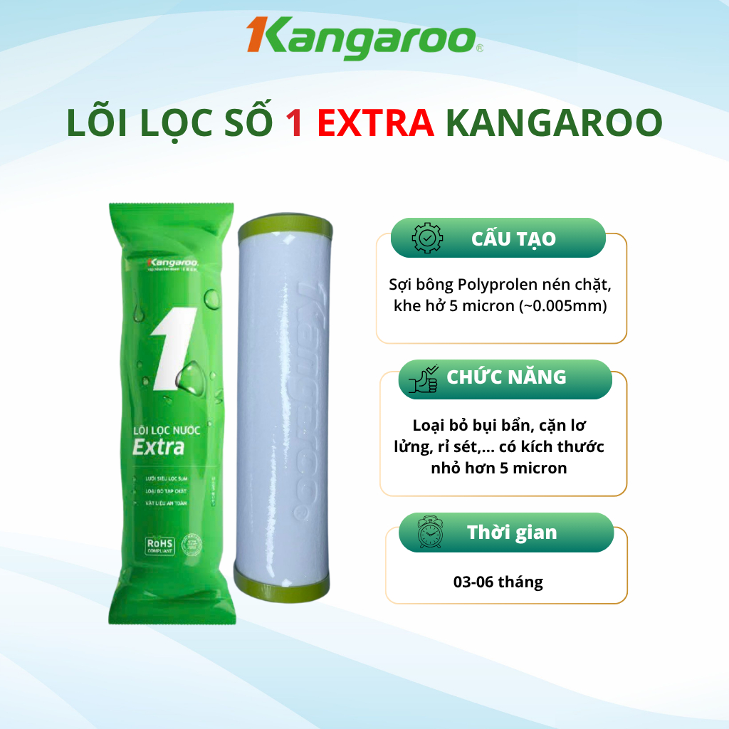 Bộ 5 lõi lọc nước Kangaroo dùng cho máy lọc có 3 cốc lọc 10inch Gồm Bộ lọc thô số 123 và 2 lõi 1