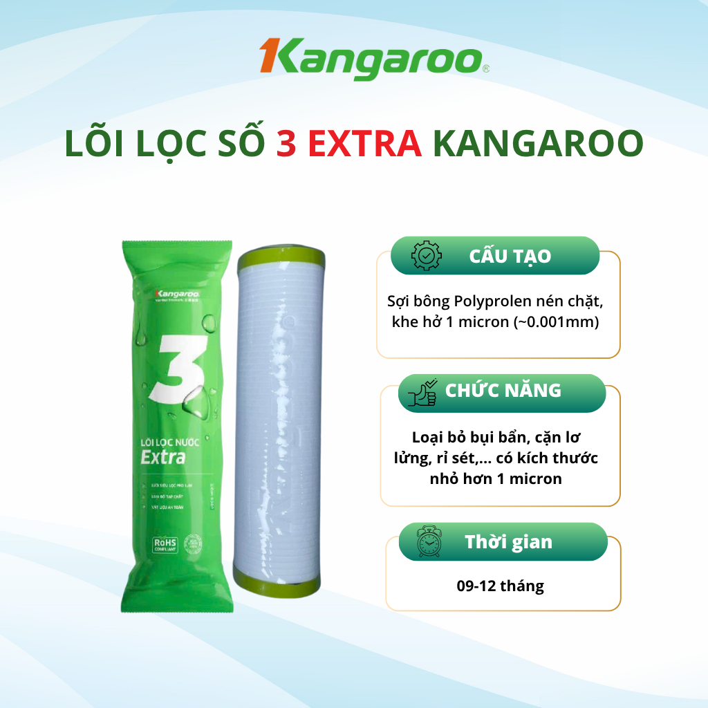 Bộ 5 lõi lọc nước Kangaroo dùng cho máy lọc có 3 cốc lọc 10inch Gồm Bộ lọc thô số 123 và 2 lõi 1