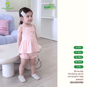 Bộ 2 Dây Thỏ Con Bé Gái Vải Sợi Tre Mềm Mịn Co Dãn AMI0301