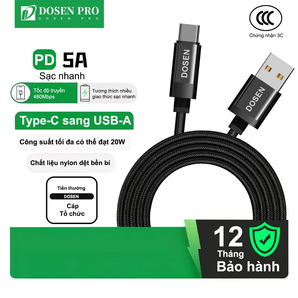 DOSEN PRO Cáp USB loại C 5A 1M 2M cho công nghệ sạc nhanh và sạc nhanh cho Huawei / Xiaomi | BigBuy360 - bigbuy360.vn