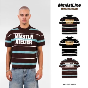 Áo thun len MMESTLINE "STRIPE" Knit Tee Form Boxy Phối Sọc Bo Cổ Dày Dặn