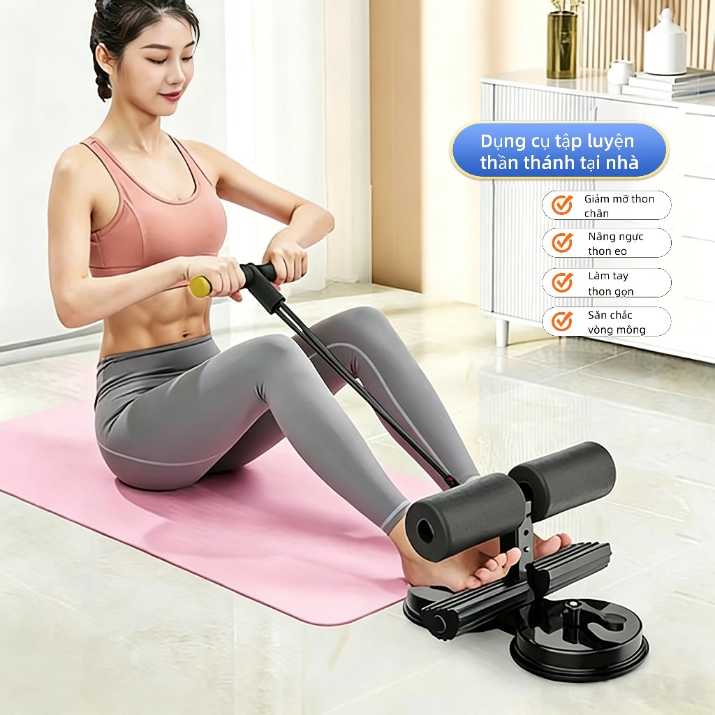 Dụng Cụ Tập Cơ Bụng Đồ dùng thể thao tại nhà đa năng có đế hút chân, kèm dây kéo lực, gập bụng giảm eo béo nam nữ
