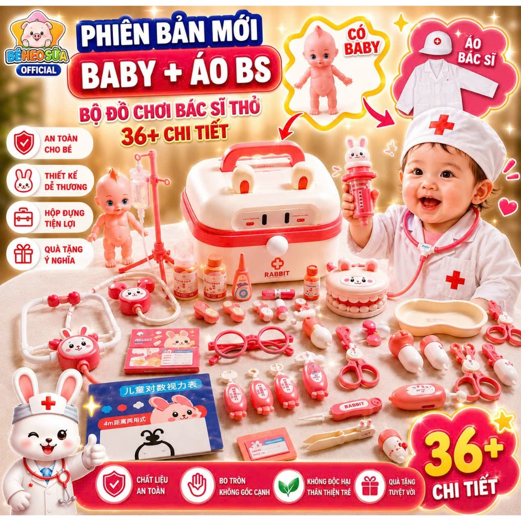 Bộ Đồ Chơi Bác Sĩ Hình Thỏ Cho Bé Đủ Chi Tiết Có Hộp Đựng Dành Cho Bé Trai Bé Gái  Combo đồ chơi bác sĩ