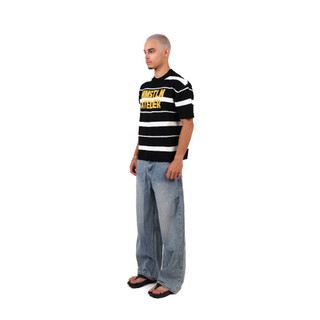 Áo thun len MMESTLINE "STRIPE" Knit Tee Form Boxy Phối Sọc Bo Cổ Dày Dặn