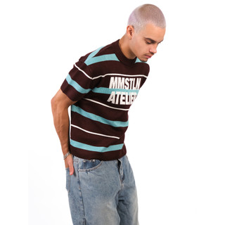 Áo thun len MMESTLINE "STRIPE" Knit Tee Form Boxy Phối Sọc Bo Cổ Dày Dặn