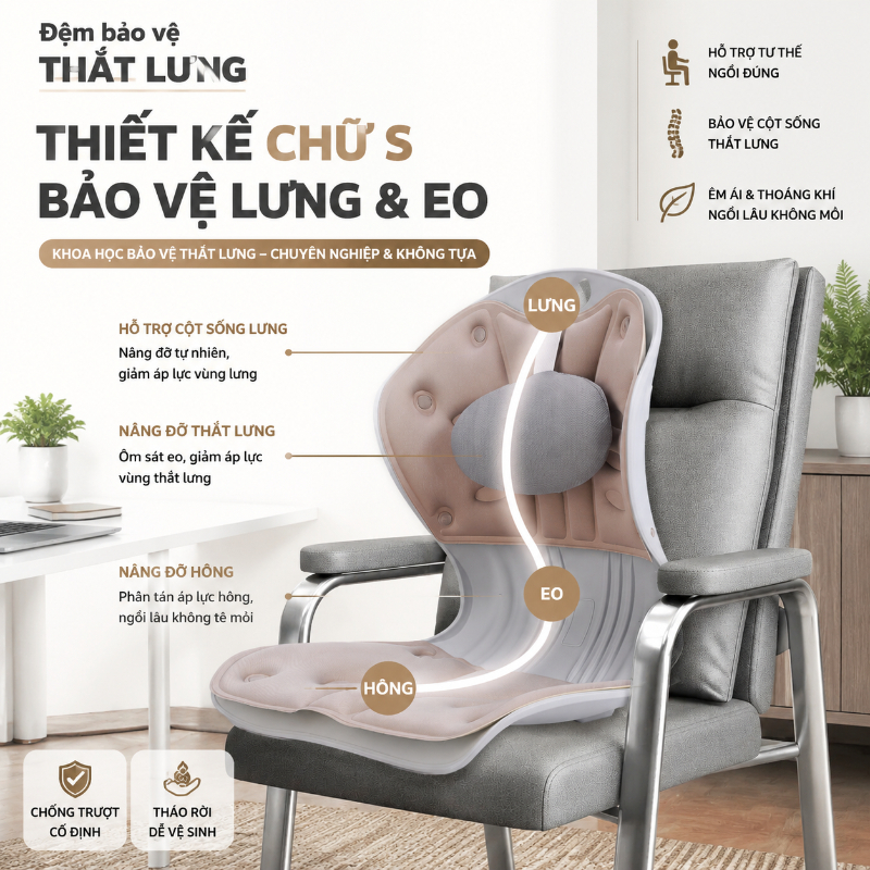 Ghế bệt công thái học tựa lưng, ghế công thái học chỉnh dáng ngồi chống gù giảm đau lưng