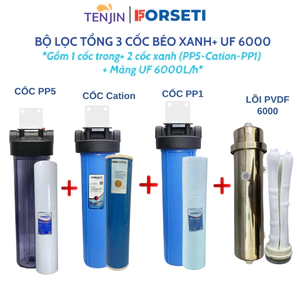 COMBO 3 CỐC LỌC BÉO 20 INCH (1 CỐC TRONG, 2 CỐC XANH)+ MÁY UF CÔNG SUẤT LỚN- LỌC NƯỚC SINH HOẠT, LỌC ĐẦU NGUỒN