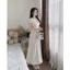 Váy dáng dài chấm bi cổ V phối ren phong cách Hàn Quốc, đầm midi dáng chữ A tôn dáng đi chơi cafe lãng mạn HCOM27288