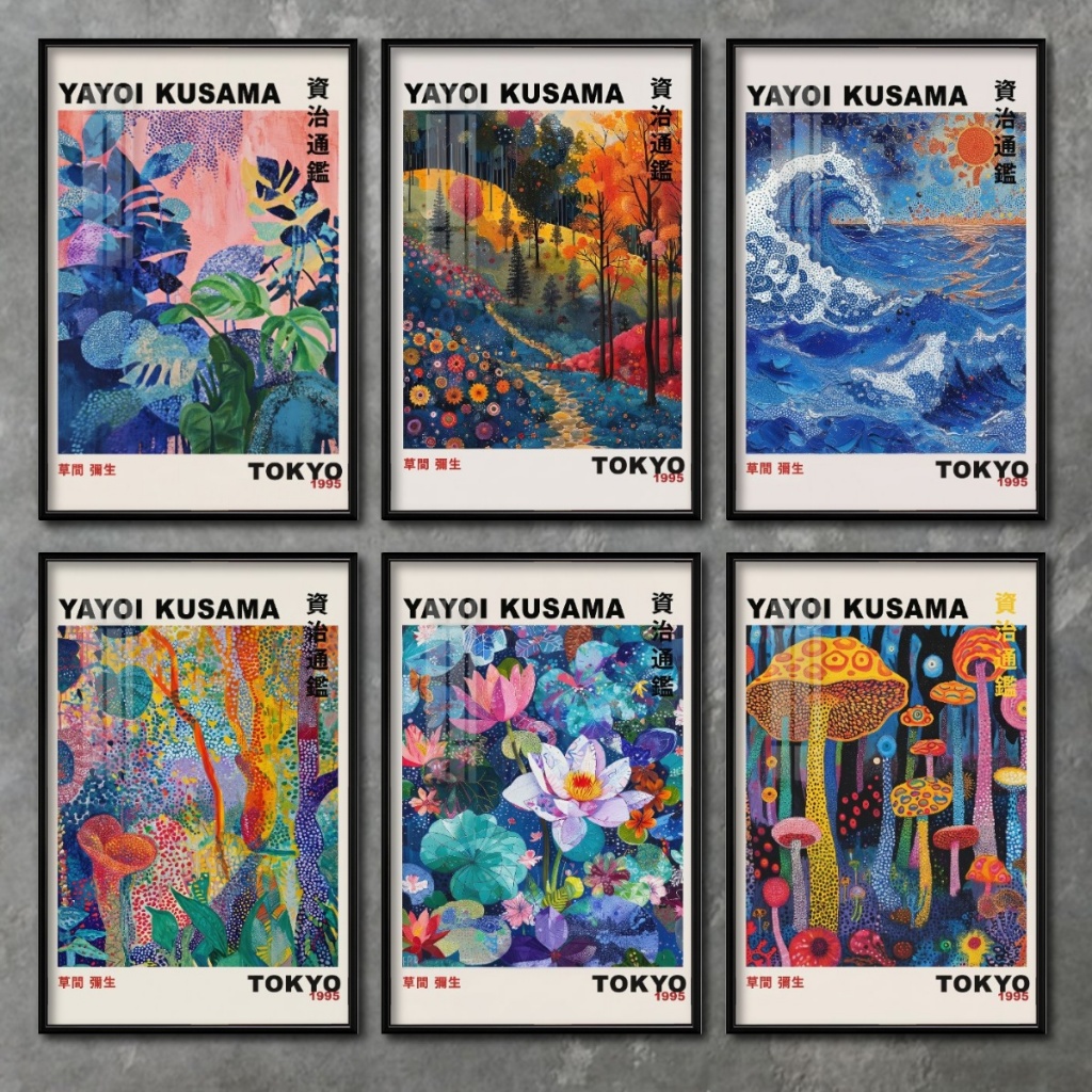Tranh Retro Pop Art Nhật Bản Tráng Gương Có Khung – Tác Phẩm Nghệ Thuật Yayoi Kusama Độc Đáo