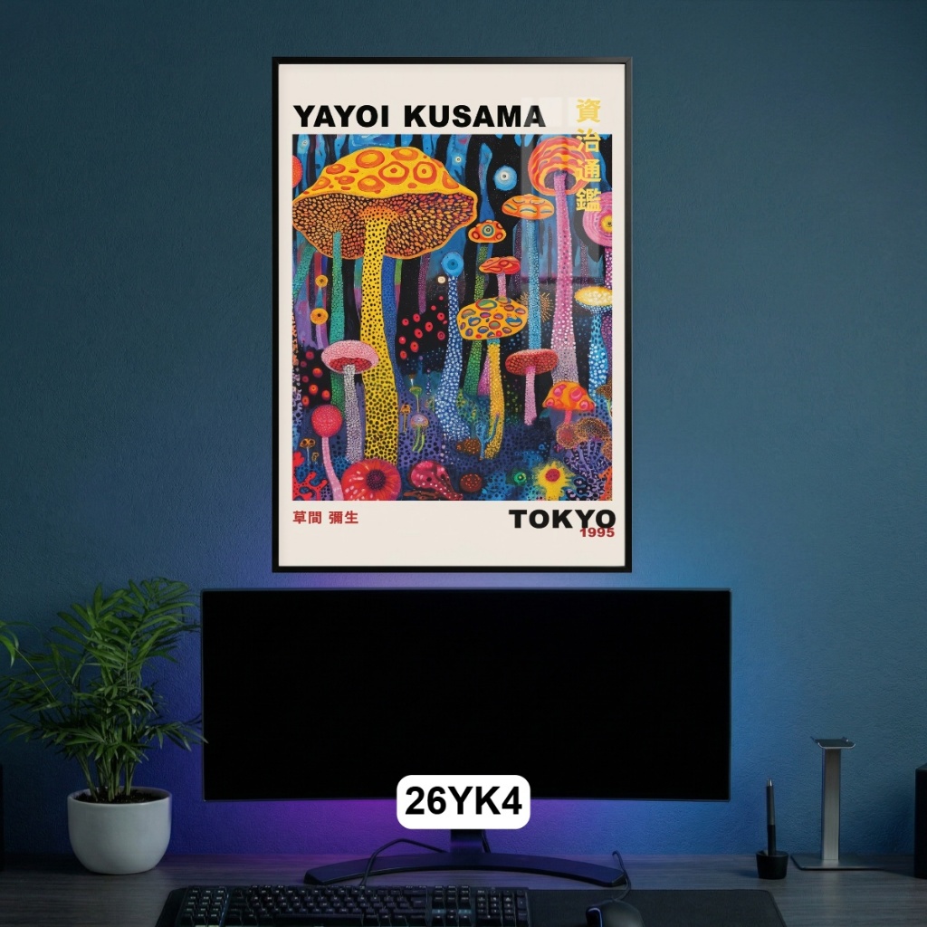Tranh Retro Pop Art Nhật Bản Tráng Gương Có Khung – Tác Phẩm Nghệ Thuật Yayoi Kusama Độc Đáo