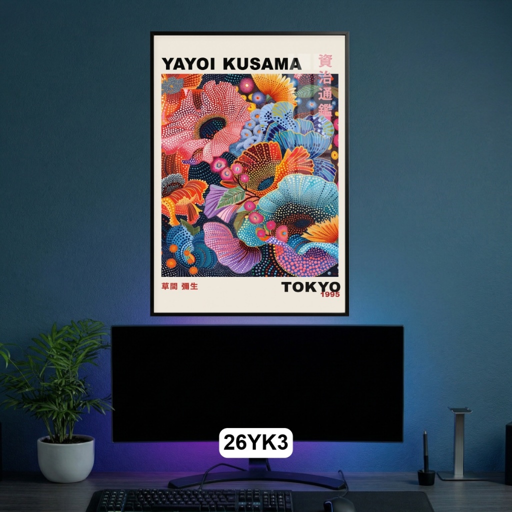 Tranh Retro Pop Art Nhật Bản Tráng Gương Có Khung – Tác Phẩm Nghệ Thuật Yayoi Kusama Độc Đáo