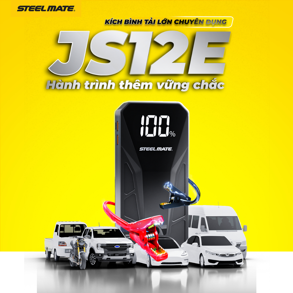 [DEAL SỐC - MUA 1 TẶNG 1] Kích Bình Ô Tô STEELMATE JS12E - Dung Lượng 12.000mAh, Đèn LED Khẩn Cấp, BH 2 Năm