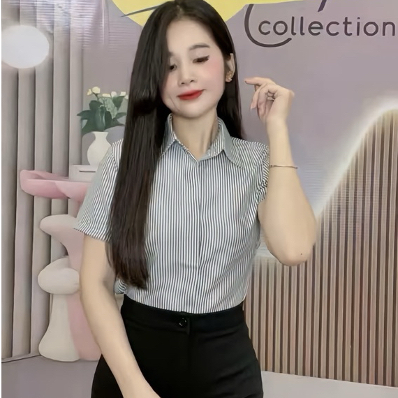 áo sơ mi nữ KẺ CỘC TAY .from áo vừa dễ mặc