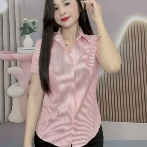 áo sơ mi nữ KẺ CỘC TAY .from áo vừa dễ mặc