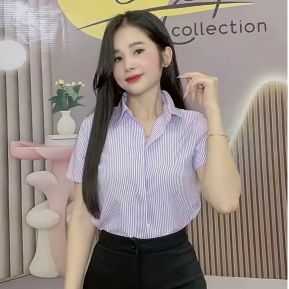 áo sơ mi nữ KẺ CỘC TAY .from áo vừa dễ mặc