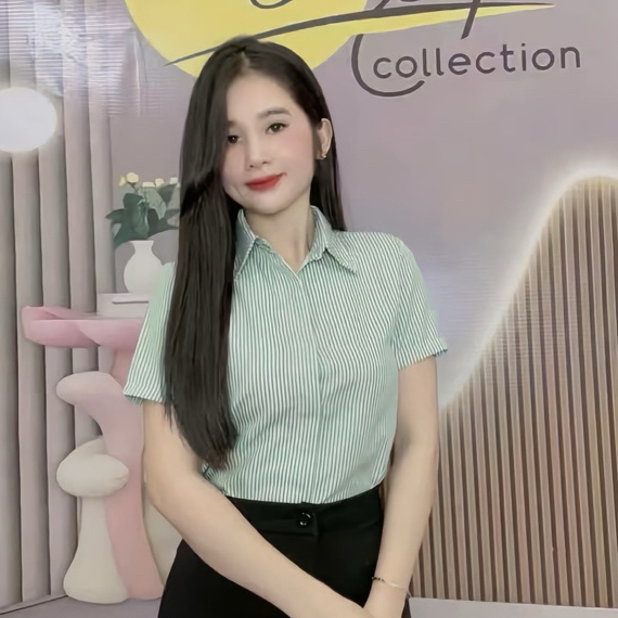áo sơ mi nữ KẺ CỘC TAY .from áo vừa dễ mặc