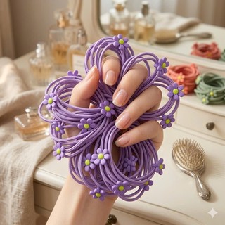 Set 10/20 Dây Buộc Tóc Hoa Cúc Cute Cho Bé Gái 🌼 Co Giãn Màu Tím Hồng Vàng Cam Xanh Siêu Xinh