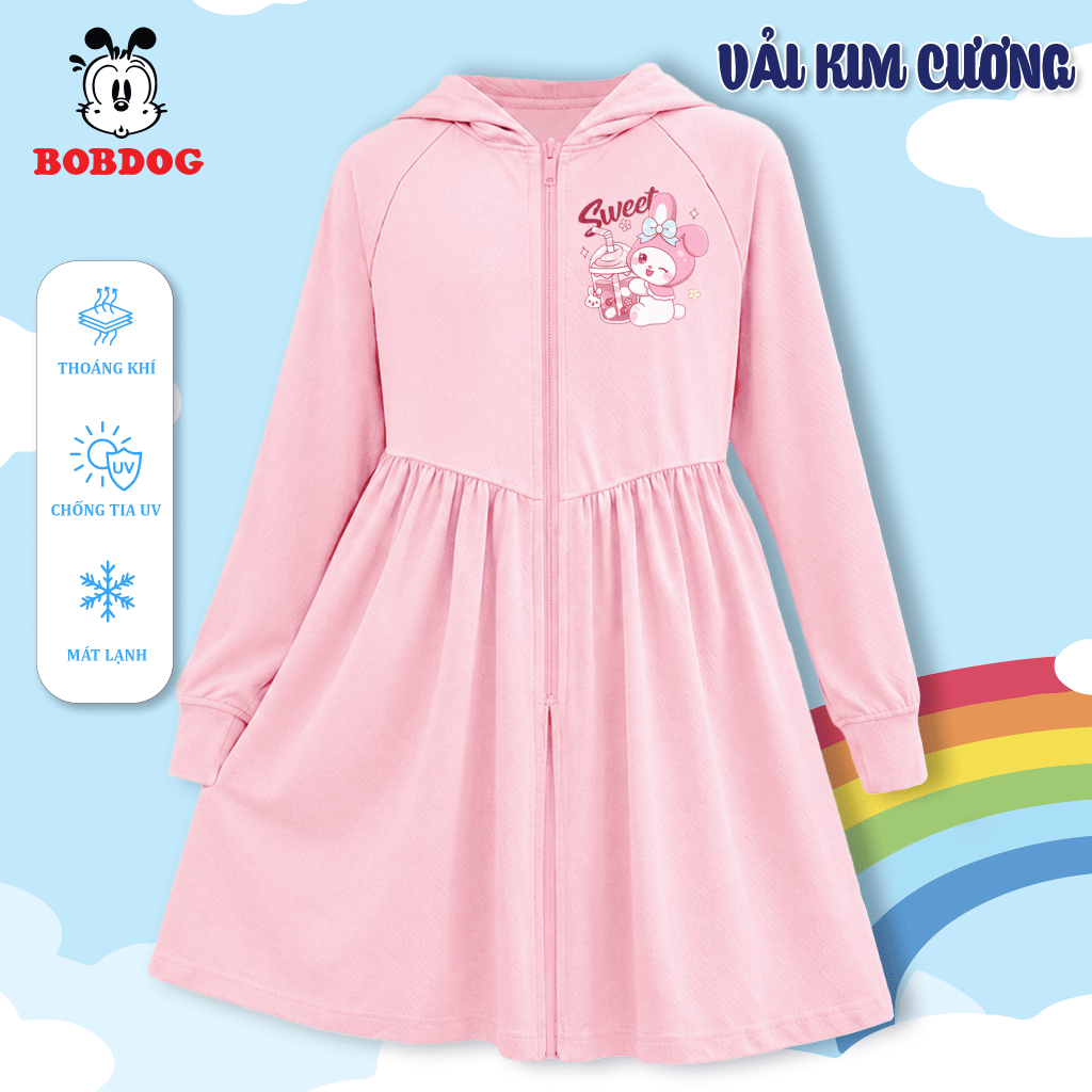 SALE HÈ váy chống nắng bé gái BOBDOG, áo chống nắng toàn thân, vải kim cương chống tia UV, áo nắng in hình thỏ MY MELODY
